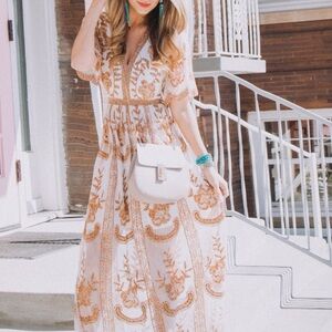 Altar’d State Boho Embroidered Maxi Dress in Cream and Multi Color Details